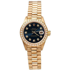 Rolex President Style Watch Blue Diamond Dial Bezel Datejust Yg