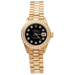 Rolex Presidential Style Watch Black Diamond Dial Bezel YG Datejust