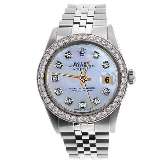 Date Just Watch White Diamond Dial Bezel