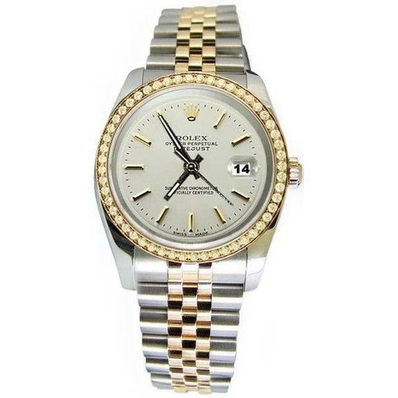 Two Tone Watch Datejust Gold White Stick Dial 