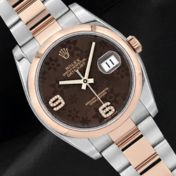 Rolex 116201 Datejust 36mm Brown Floral Arabic Diamond Dial Two Tone Watch