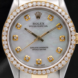 Rolex 14233 White Mother Of Pearl Diamond Dial 34mm Two Tone Watch
