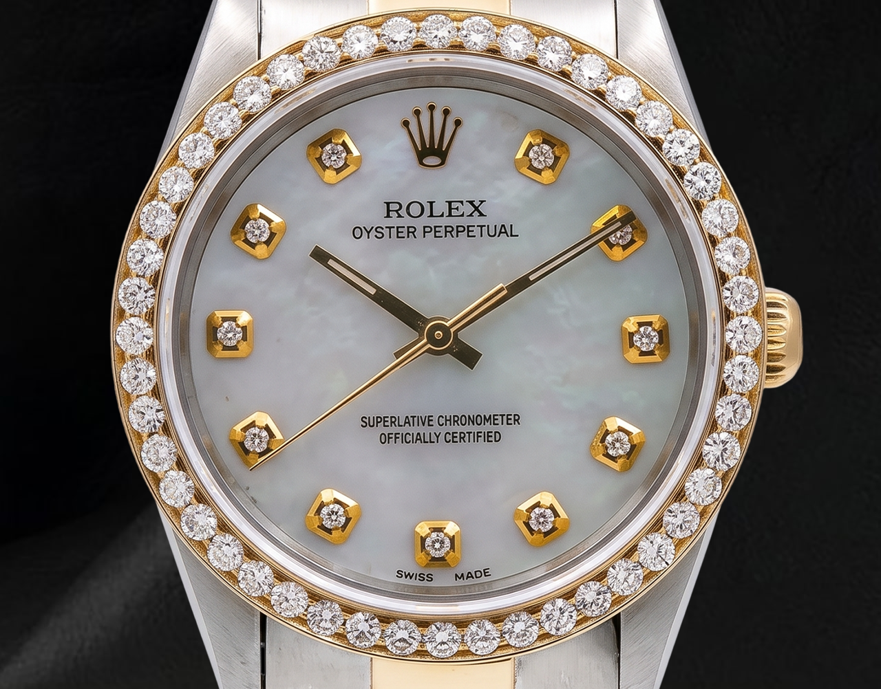Rolex 14233 White Mother Of Pearl Diamond Dial 34mm Two Tone Watch