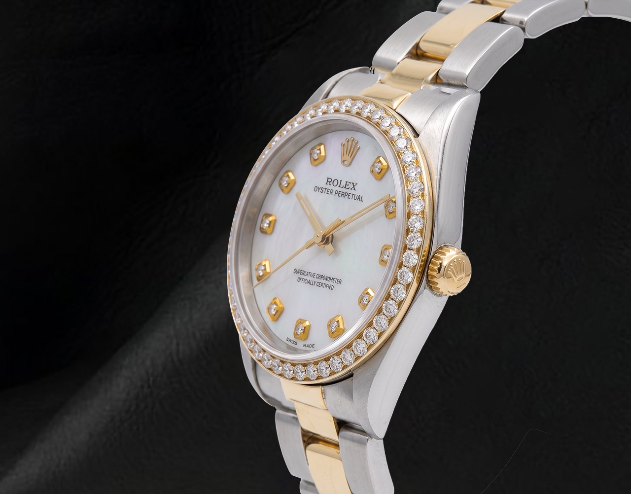 Rolex 14233 White Mother Of Pearl Diamond Dial 34mm Two Tone Watch