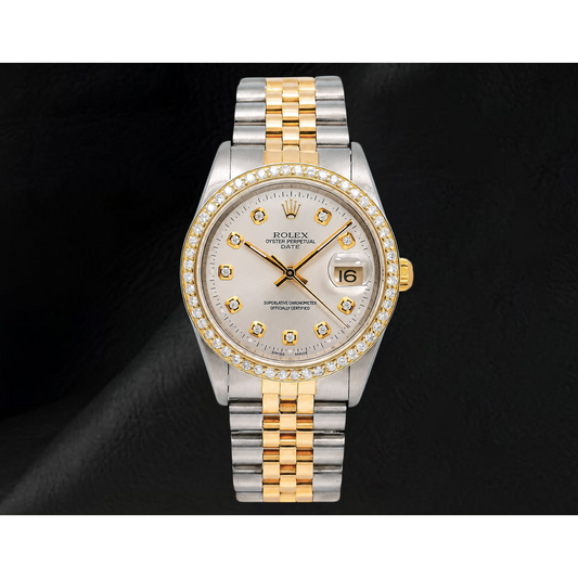 Rolex 15223 Silver Diamond Dial 34mm Two Tone Watch