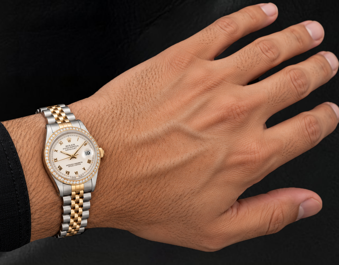 Rolex 16013 Datejust 36mm Ivory Roman Dial Two Tone Watch