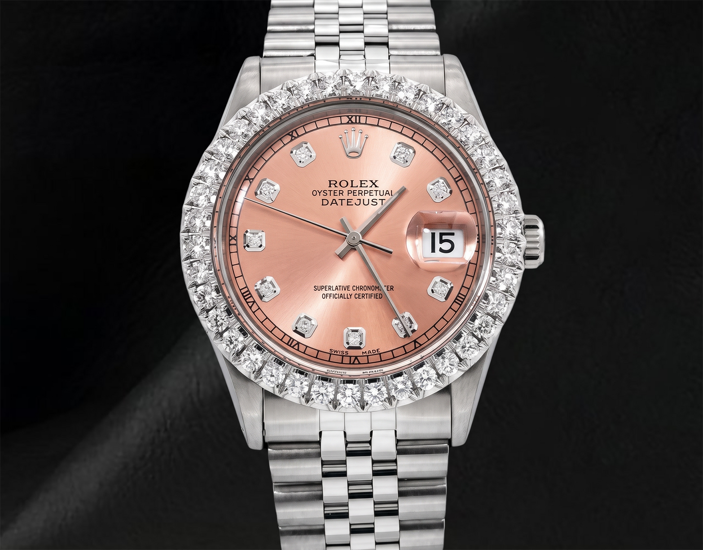 Rolex 1601 Datejust Salmon Diamond Dial 36mm Stainless Steel Watch