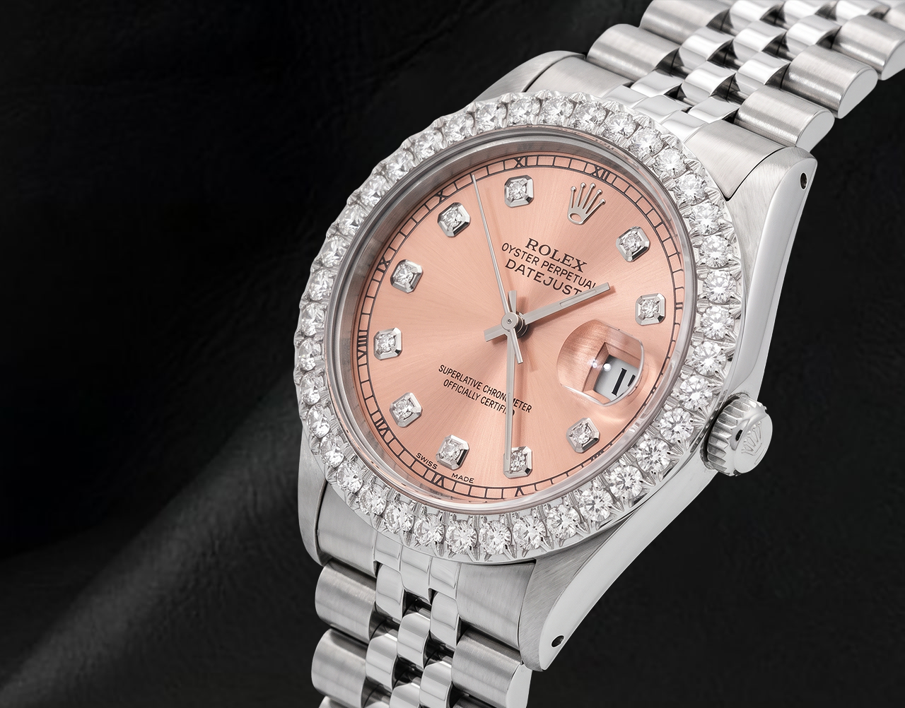 Rolex 1601 Datejust Salmon Diamond Dial 36mm Stainless Steel Watch