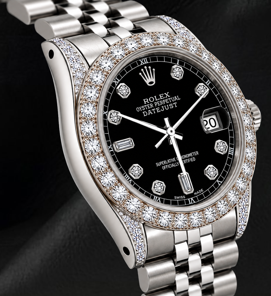 Rolex 16200 Datejust 36mm  Black Diamond Dial Stainless Steel Watch
