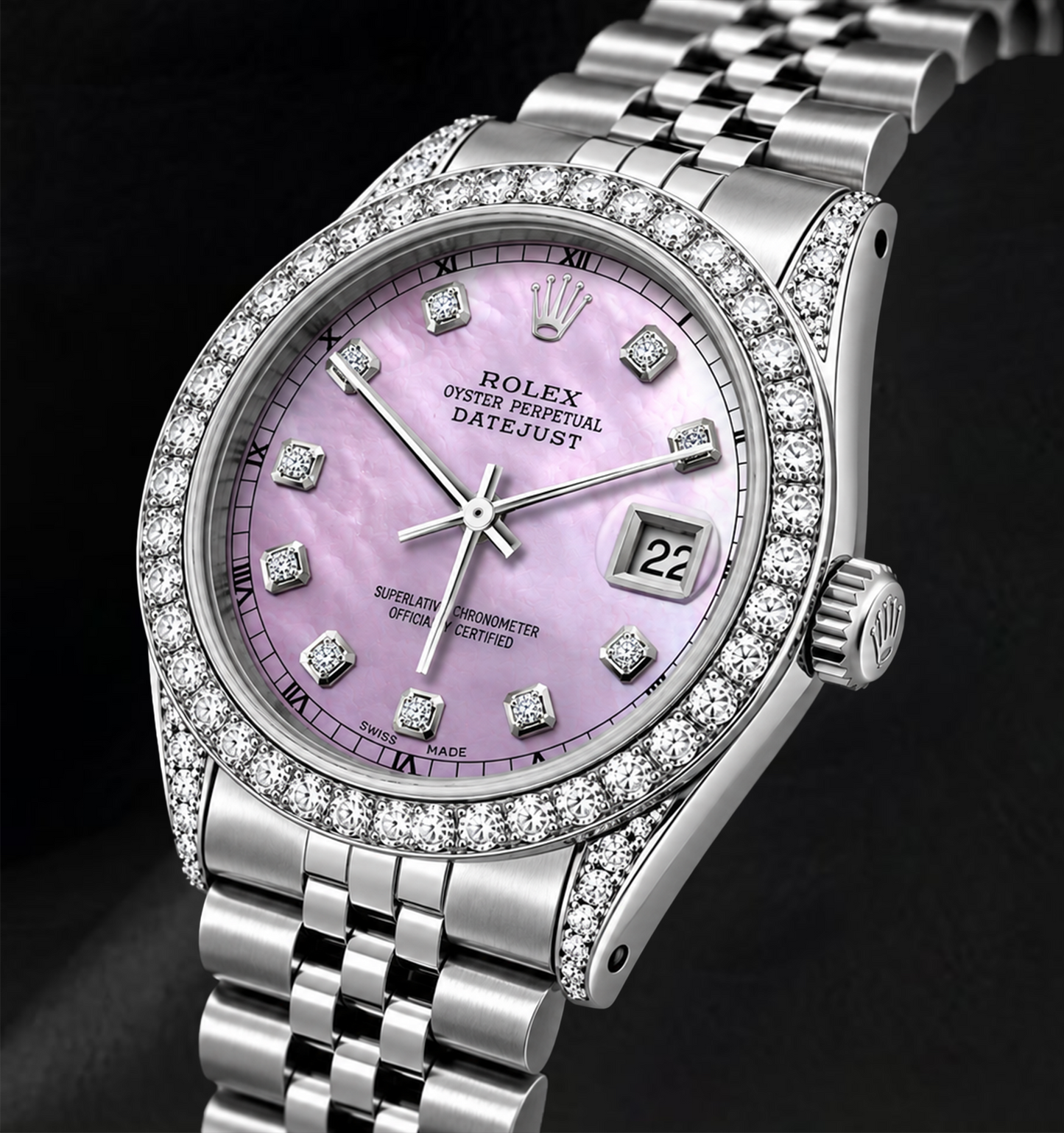 Rolex 16200 Datejust Pink Diamond Dial 36mm Diamond Bezel Stainless Steel Watch