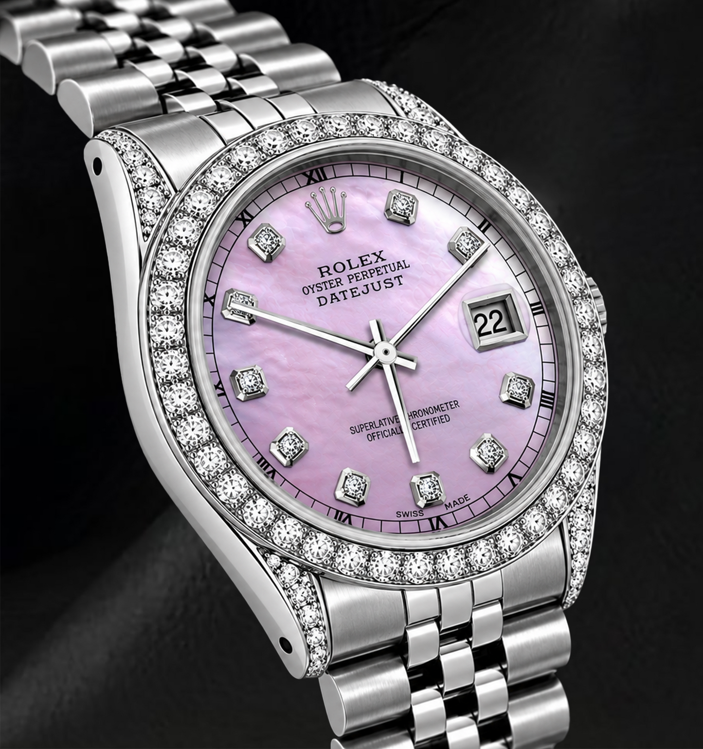 Rolex 16200 Datejust Pink Diamond Dial 36mm Diamond Bezel Stainless Steel Watch