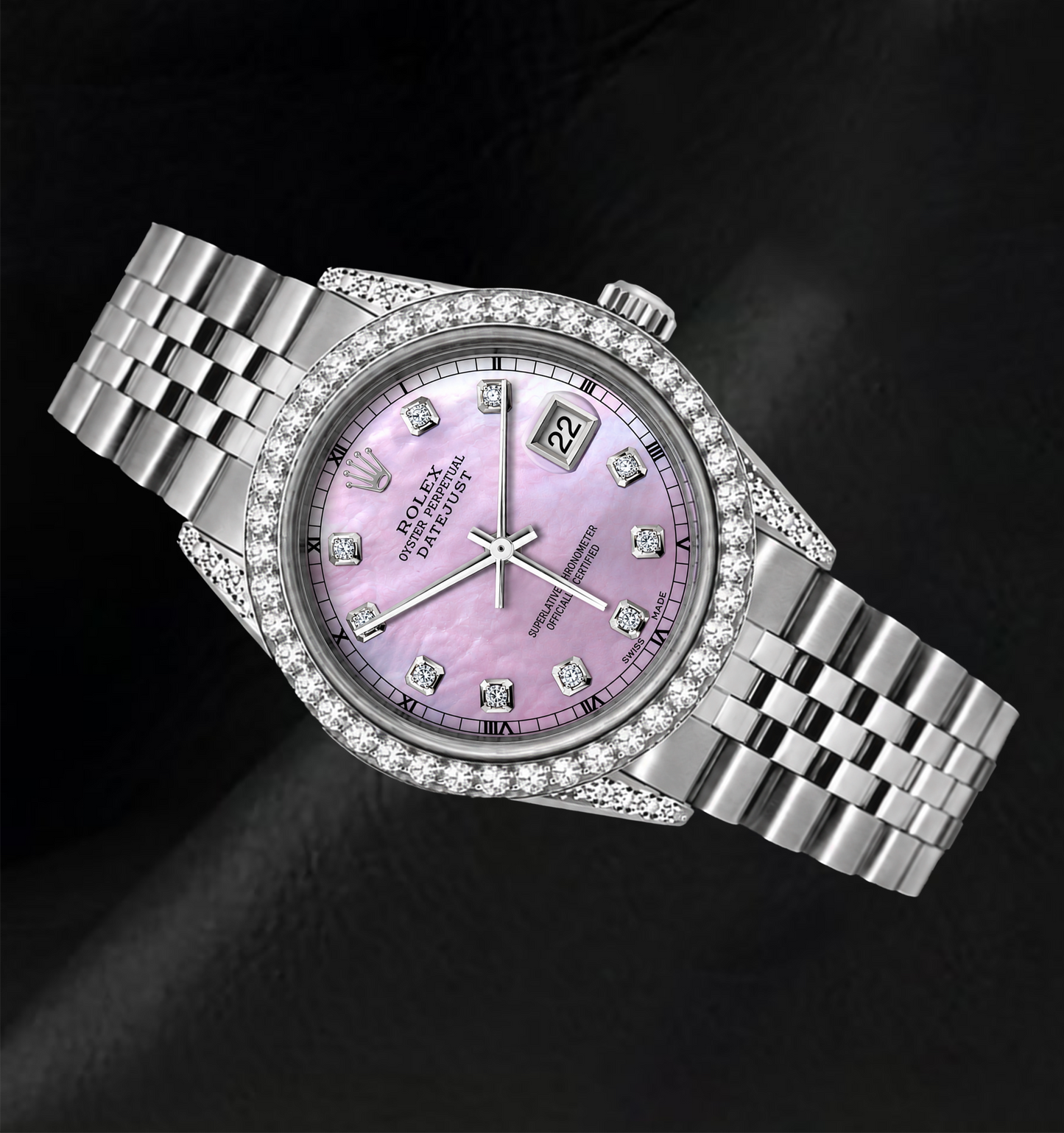 Rolex 16200 Datejust Pink Diamond Dial 36mm Diamond Bezel Stainless Steel Watch