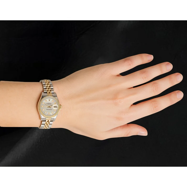 Rolex 26mm 2002 Year White Mother Of Pearl Diamond Dial Watch
