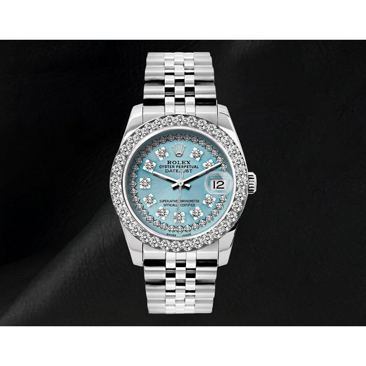Rolex 26mm Datejust 6916 Ice Blue String Diamond Dial Stainless Steel Watch