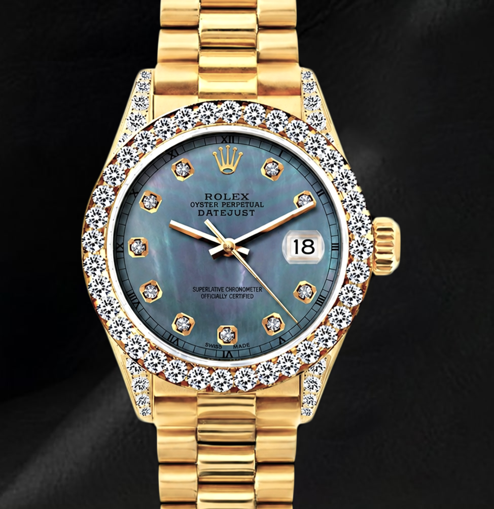 Rolex 26mm Datejust 69178 Blue Mother of Pearl Diamond Dial Yellow Gold Watch