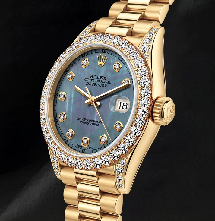 Rolex 26mm Datejust 69178 Blue Mother of Pearl Diamond Dial Yellow Gold Watch 18K