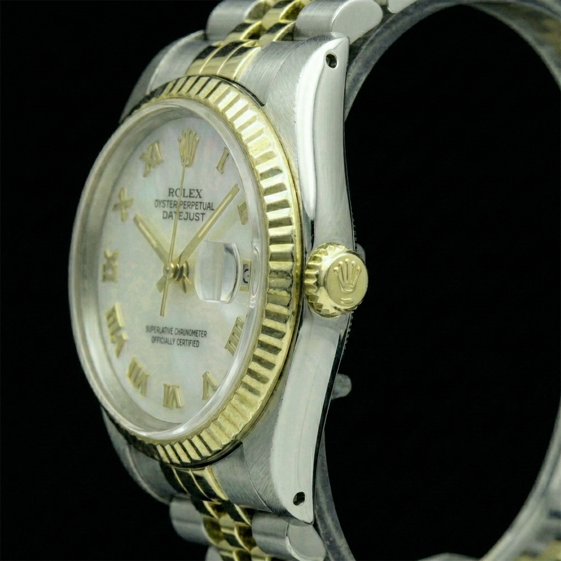 Genuine Pearl Rolex – angle view