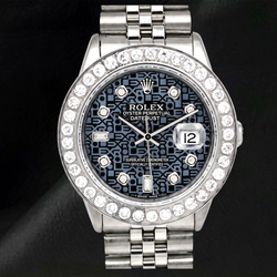 Rolex 36mm Datejust 16014 Blue Jubilee Diamond Dial Stainless Steel Watch