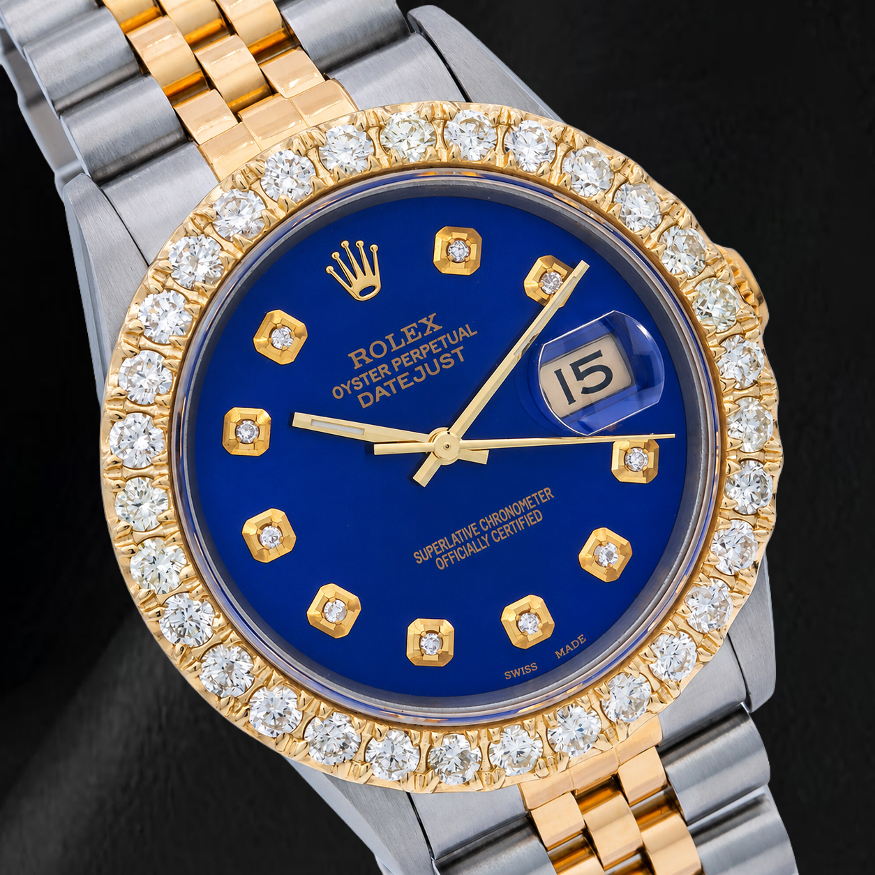 Rolex 36mm Datejust 16233 Blue Diamond Dial Two Tone Watch