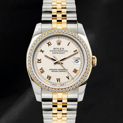 Rolex 36mm Datejust 16233 Ivory Roman Dial Two Tone Watch