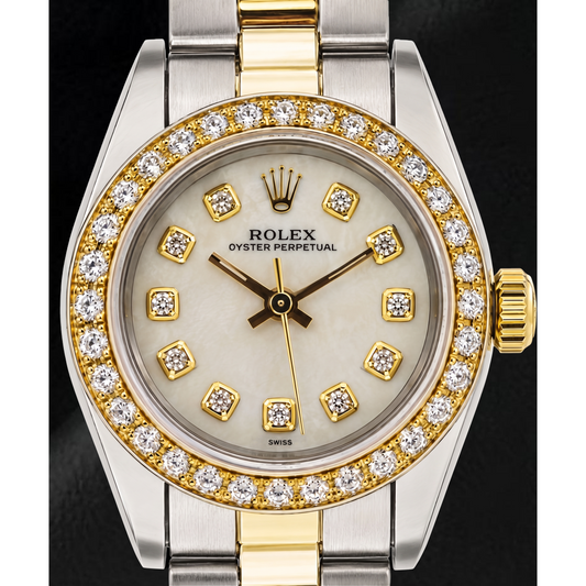 Rolex 6719 26 mm Two Tone Bracelet Mother Of Pearl Diamond Dial Ladies Watch