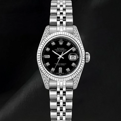 Rolex 6916 Black Diamond Dial 26mm Fluted Bezel Stainless Steel Watch