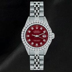Rolex 6916 Datejust 26mm Red Diamond Dial Stainless Steel Diamond Bezel Watch