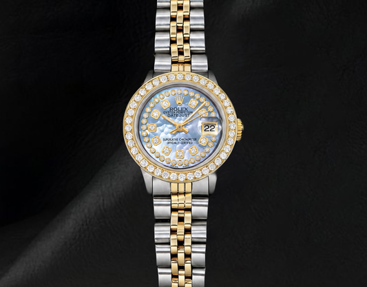 Rolex 6917 26mm Datejust Blue String Mother of Pearl Diamond Dial Two Tone Watch
