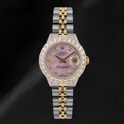 Rolex 6917 Datejust Pink Mother of Pearl Diamond Dial 26mm Two Tone Watch