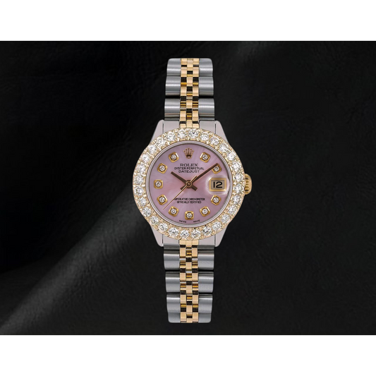 Rolex 6917 Datejust Pink Mother of Pearl Diamond Dial 26mm Two Tone Watch