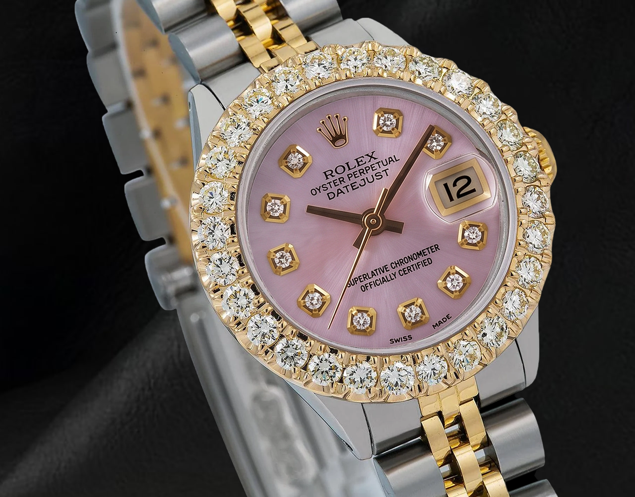 Rolex 6917 Datejust Pink Mother of Pearl Diamond Dial 26mm Two Tone Watch