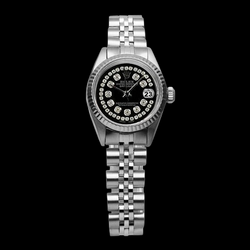 Rolex Black Double Ss Jubilee Bracelet Lady Datejust Watch
