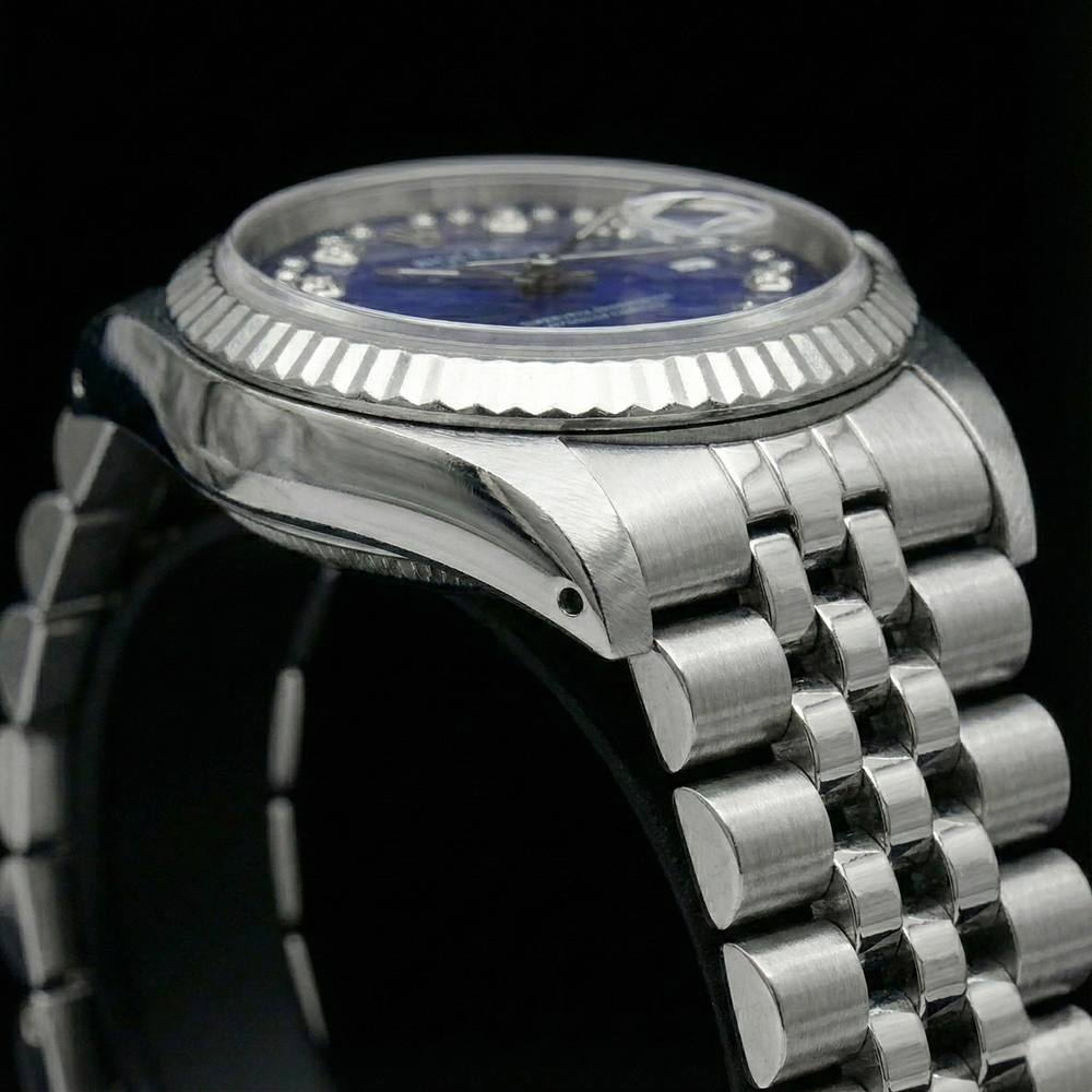 Rolex Blue Double Row Diamond Dial Ss Jubilee Datejust Watch