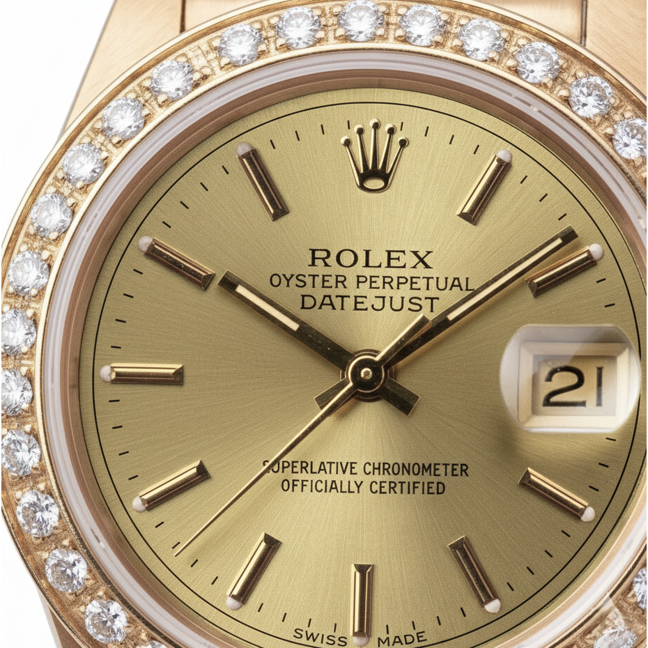 Rolex Champagne Stick Dial President Watch Dj Diamond Bezel Yg