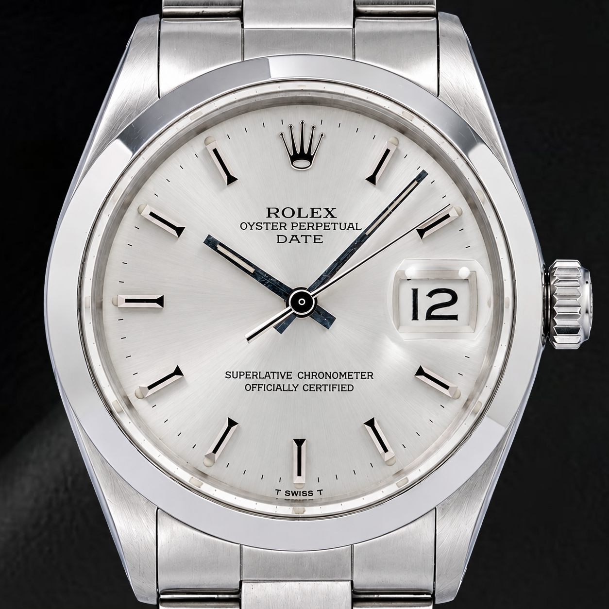 Rolex Date 1500 34mm Silver Stick Dial Stainless Steel Watch
