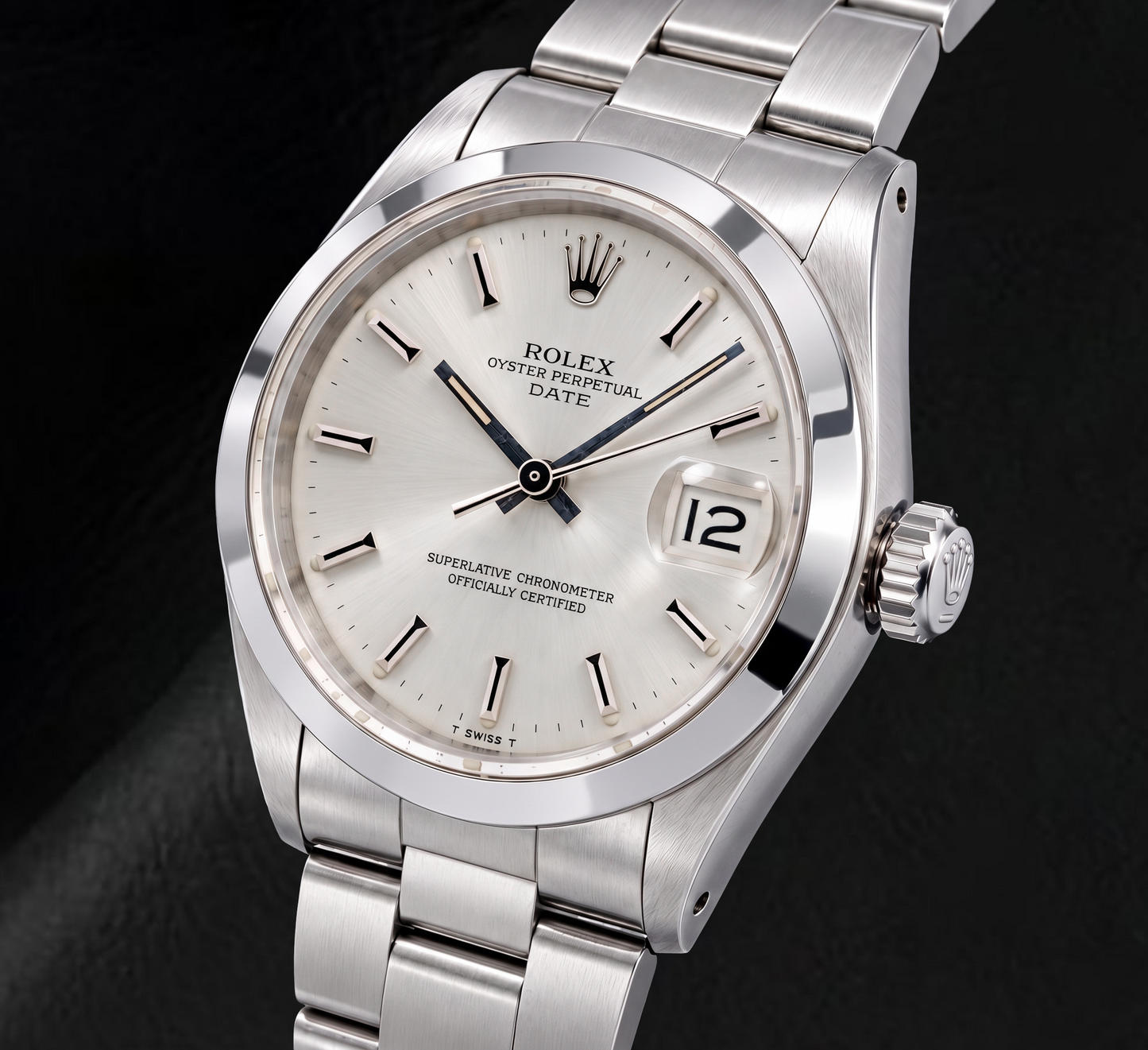 Rolex Date 1500 34mm Silver Stick Dial Stainless Steel Watch