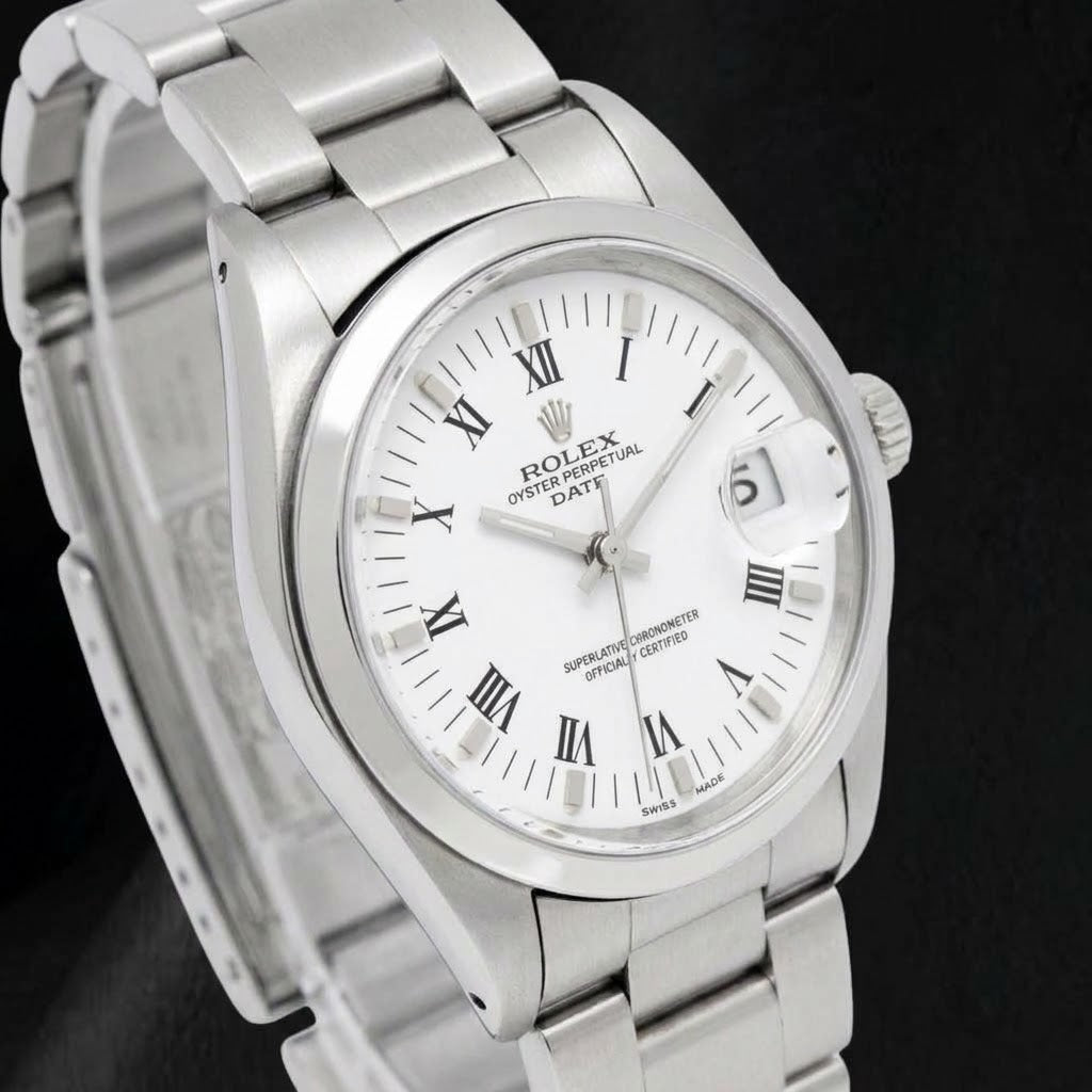 Rolex Date 1500 White Roman Dial 34mm Stainless Steel Watch