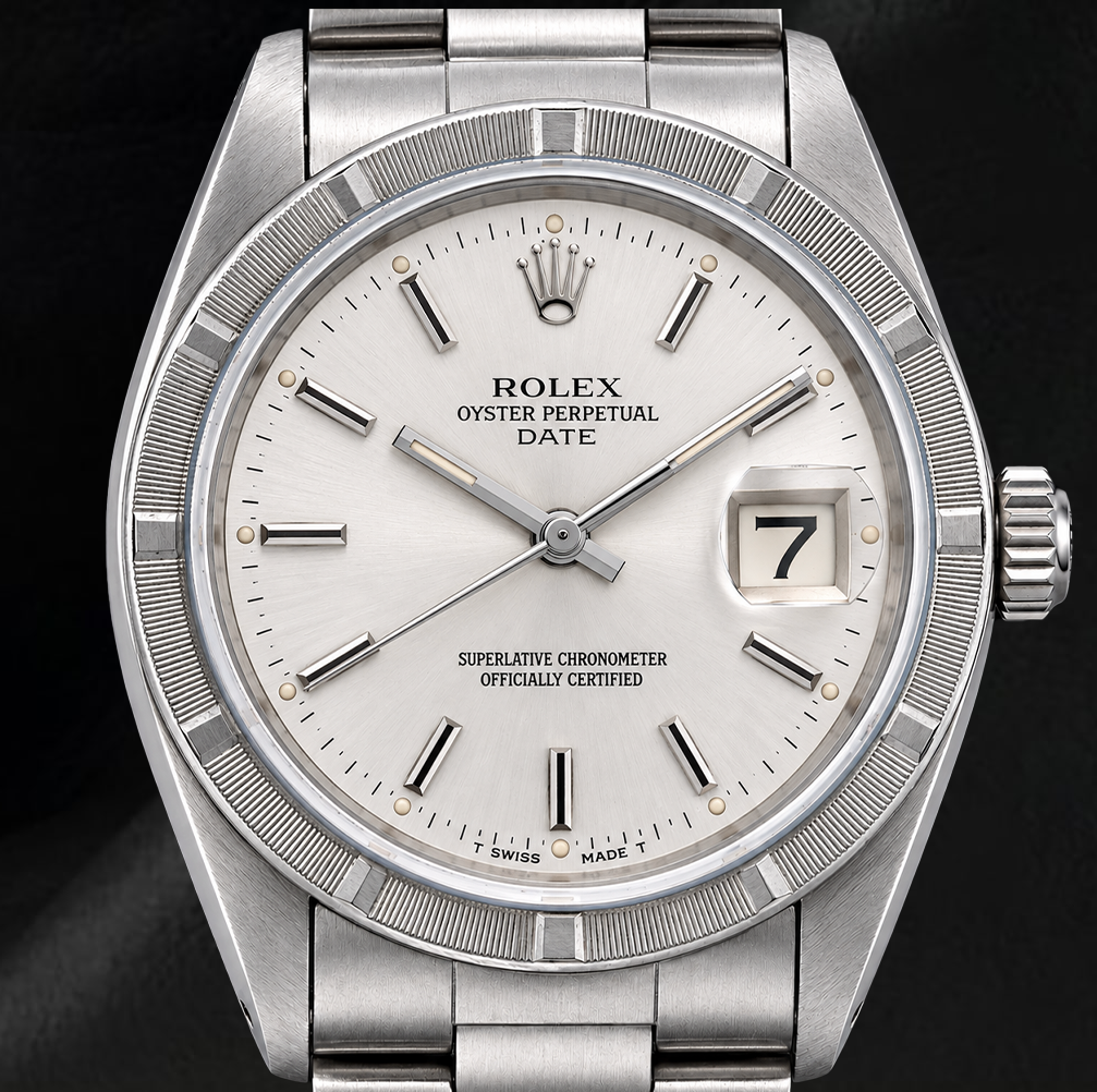 Rolex Date 1501 34mm Silver Stick Dial Stainless Steel Watch