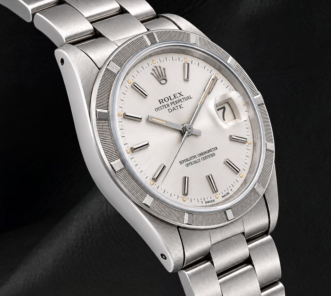 Rolex Date 1501 34mm Silver Stick Dial Stainless Steel Watch