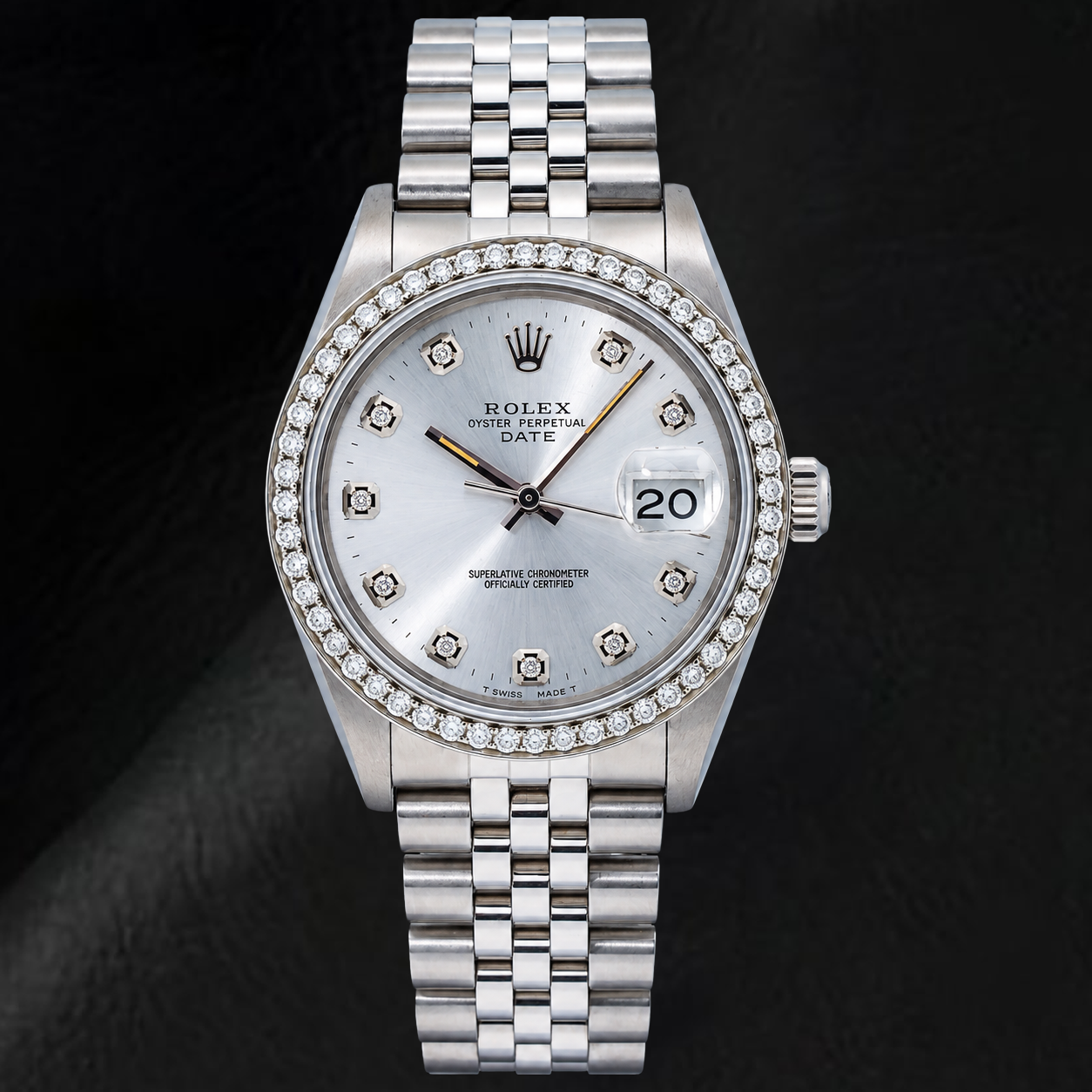 Rolex Date 15200 34mm Silver Diamond Dial Stainless Steel Watch