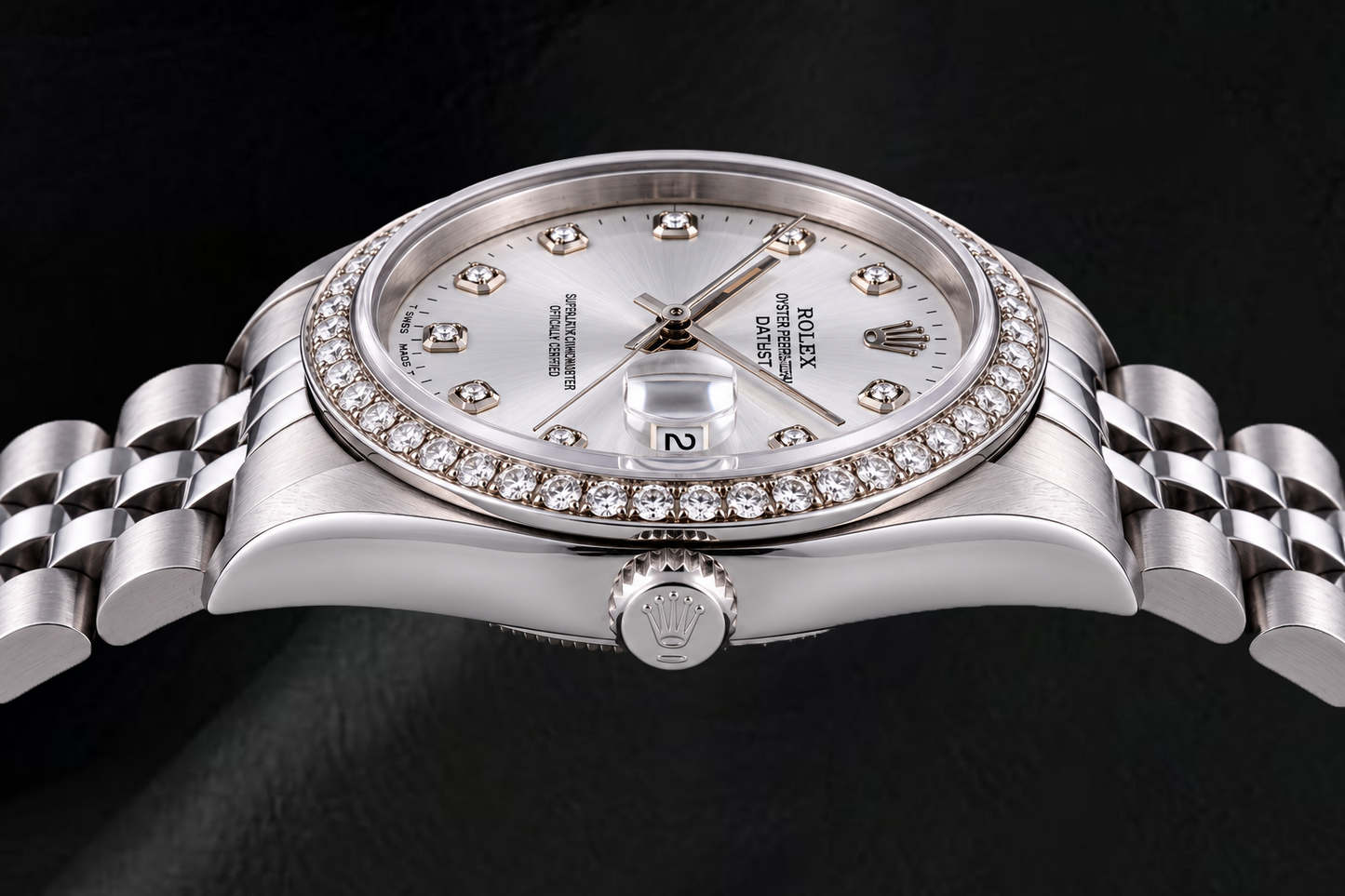 Rolex Date 15200 34mm Silver Diamond Dial Stainless Steel Watch