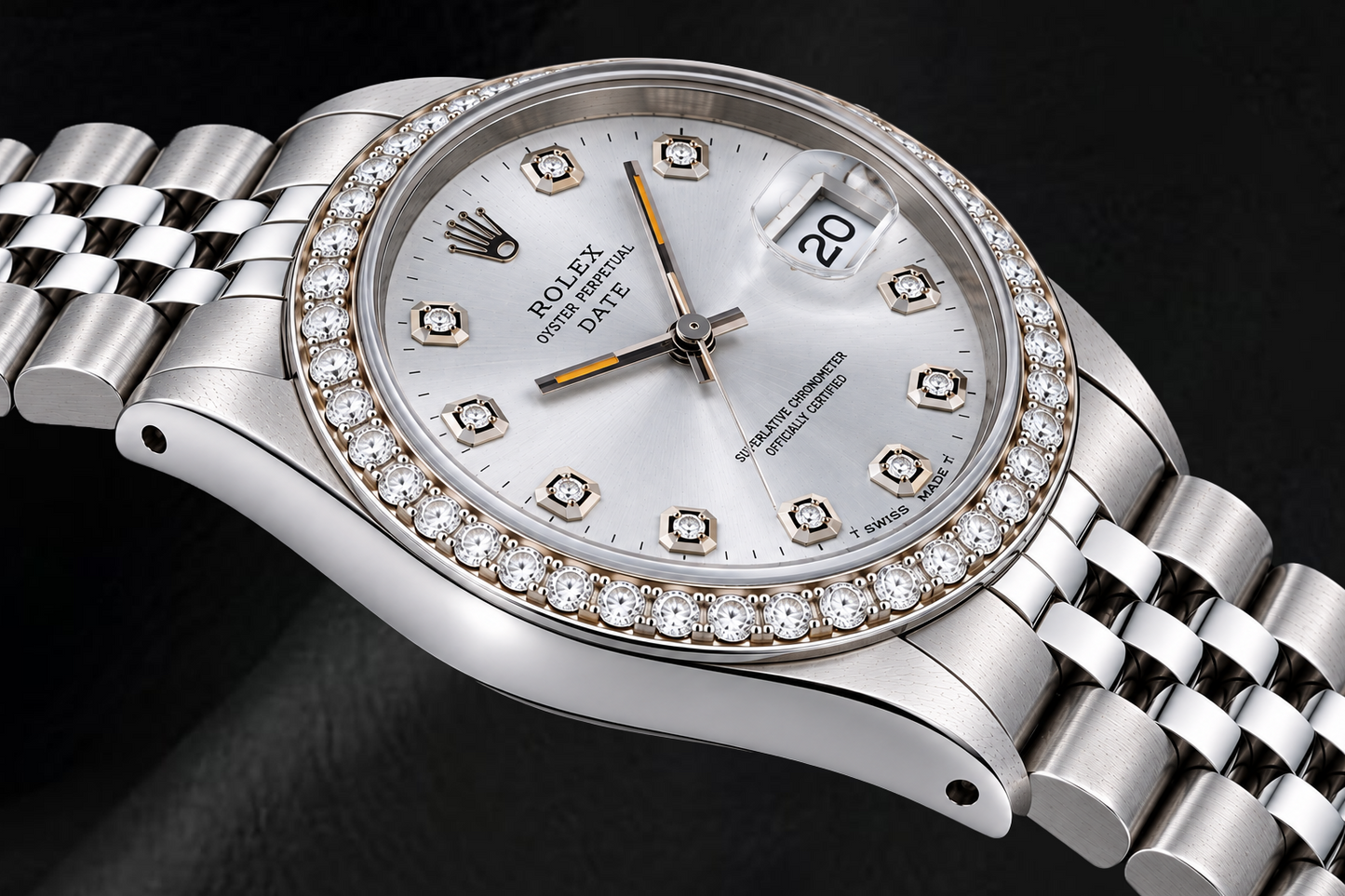 Rolex Date 15200 34mm Silver Diamond Dial Stainless Steel Watch
