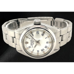 Rolex Date 26 mm White Roman Dial Oyster Stainless Steel Ladies Watch
