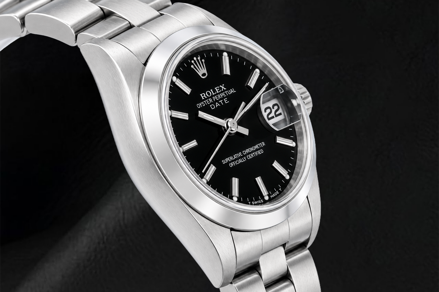 Rolex Date 6916 26mm Black Stick Dial Smooth Bezel Stainless Steel Watch