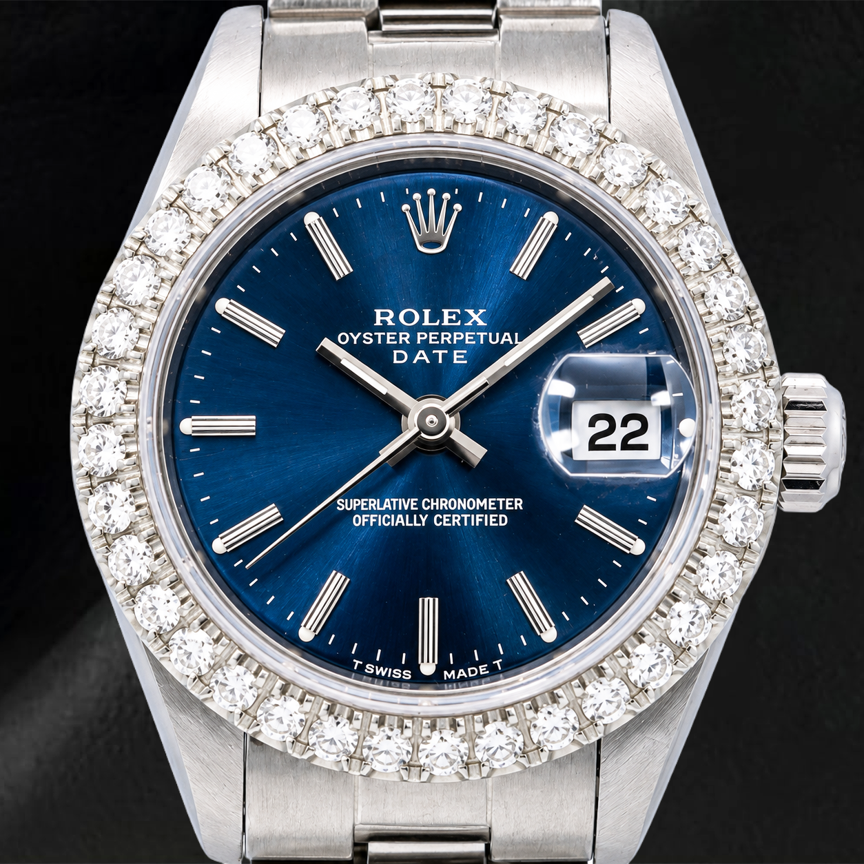 Rolex Date 6916 26mm Blue Stick Dial Stainless Steel Oyster Bracelet Watch