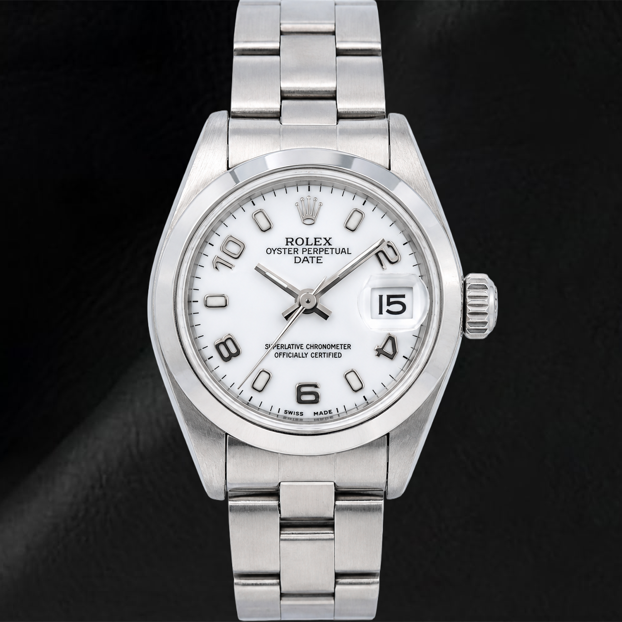 Rolex Date 6916 26mm White Arabic Dial Smooth Bezel Stainless Steel Watch