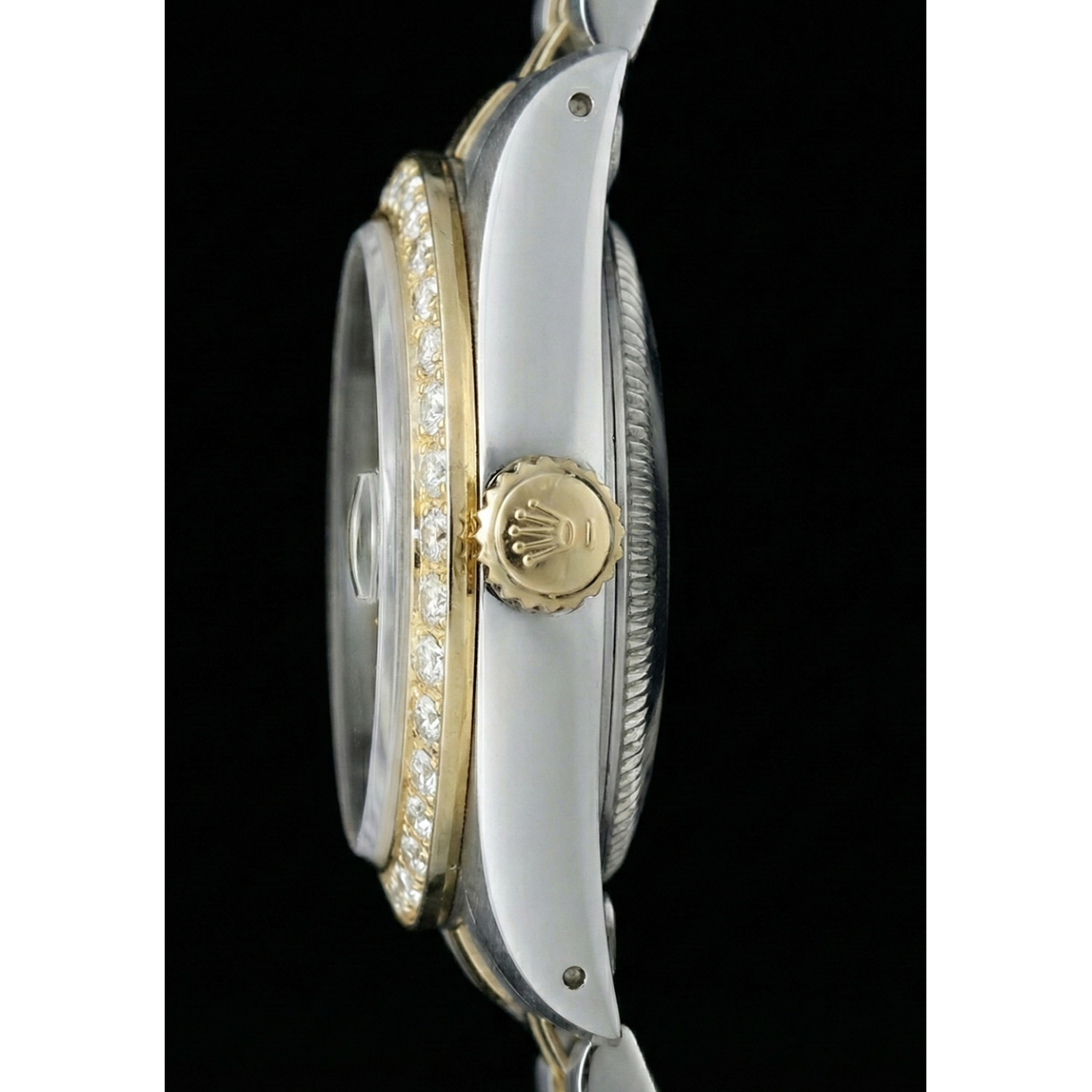 Rolex Date Champagne Stick Dial Diamond Bezel Watch Ss & Jubilee