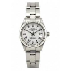 Rolex Date White Roman Stainless Steel 26 mm Ladies Watch