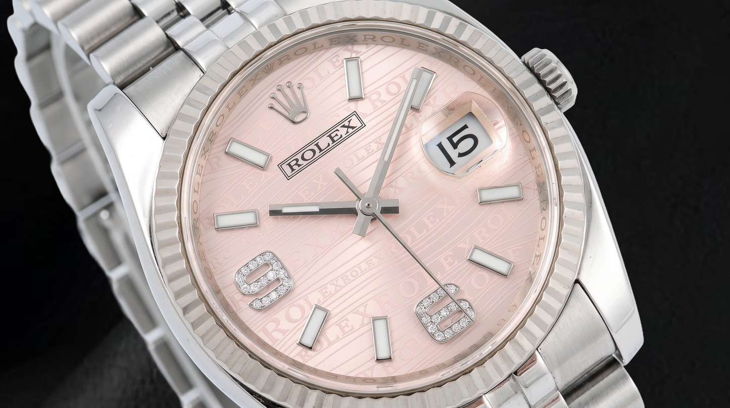 Rolex Datejust 116234 36mm Pink Wave Arabic Diamond Dial Stainless Steel Watch