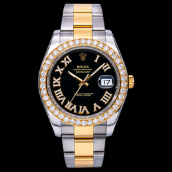 Rolex Datejust 116333 41mm Black Roman Diamond Dial Two Tone Gold Oyster Bracelet Watch